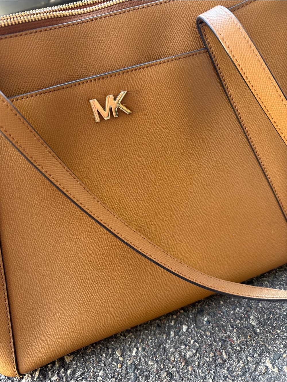 Michael Kors Caramel Tan Saffiano Leather Tote with Gold MK Logo